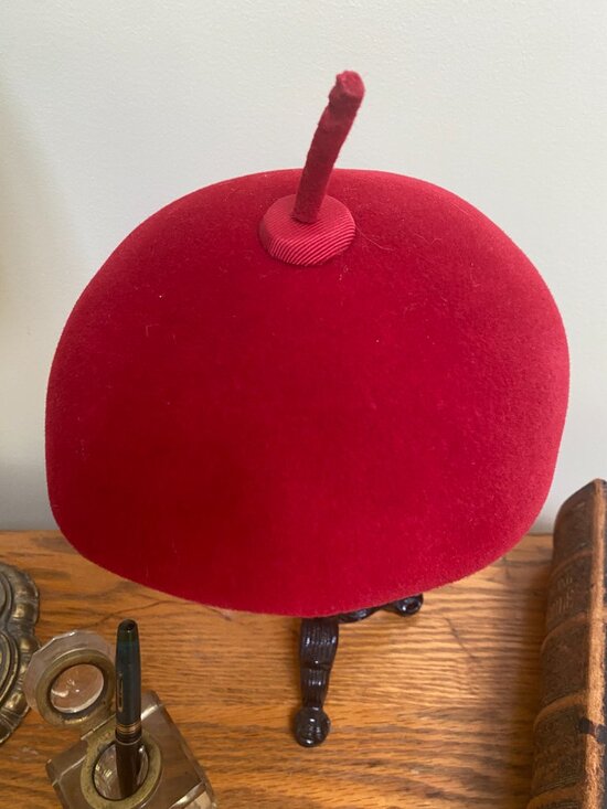 Woman\'s Vintage Red Wool Hat with Strawbridge & Clothier Label